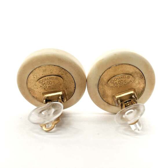 CHANEL White Logo Earrings